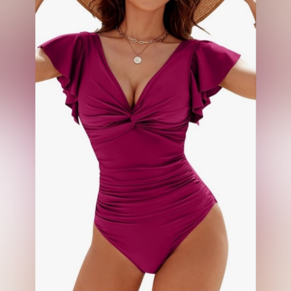 Maroon Tummy Control Slimming Swimsuit Blooming Jelly XL